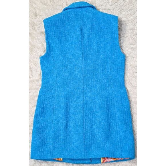 Zara Blazer Dress Sleeveless Tweed Textured Blue Gold Button Blogger Favorite - Picture 3 of 5